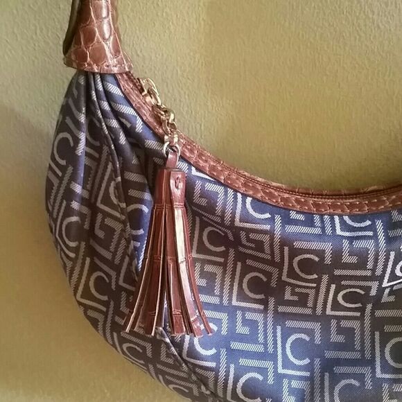 liz Claiborne Mini Shoulder Purse Leather and Canvas Bag - Picture 2 of 8